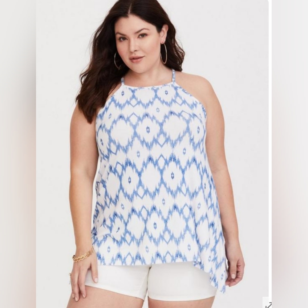 NWT Torrid Super Soft White & Blue Ikat Tank High Neck Top Womens Plus Size 1